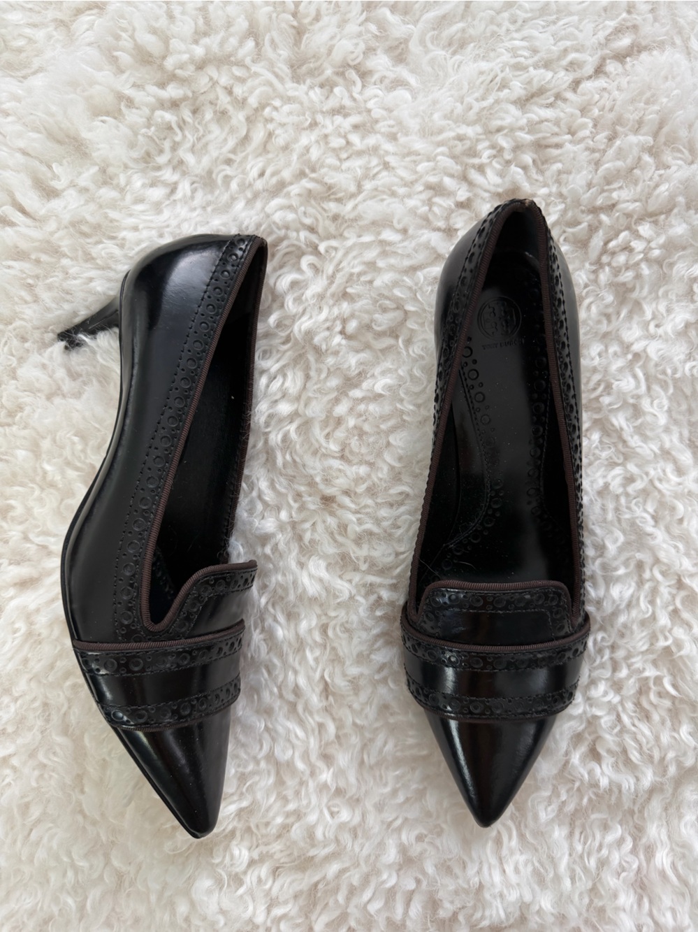 Tory Burch Oxford Black Leather Kitten Heel Loafers Women’s Size 6 1/2 M